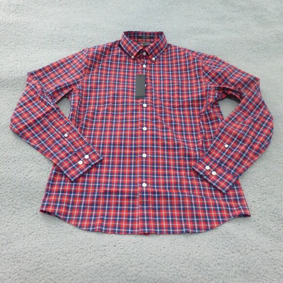 Banana Republic Shirt Mens Medium Slim Fit Tech Stretch Button Up Red Plaid NWT - Picture 1 of 12